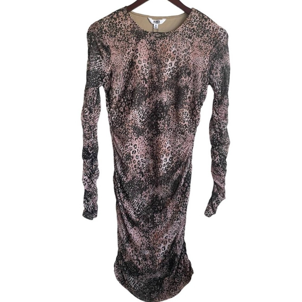 BB Dakota Steve Madden S Animal Print Long Sleeve Ruched Bodycon Mini Dress